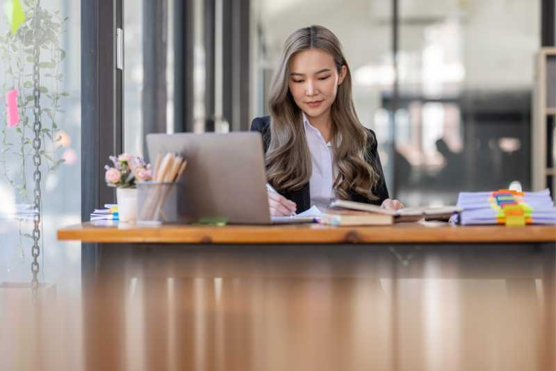 Woman working on laptop